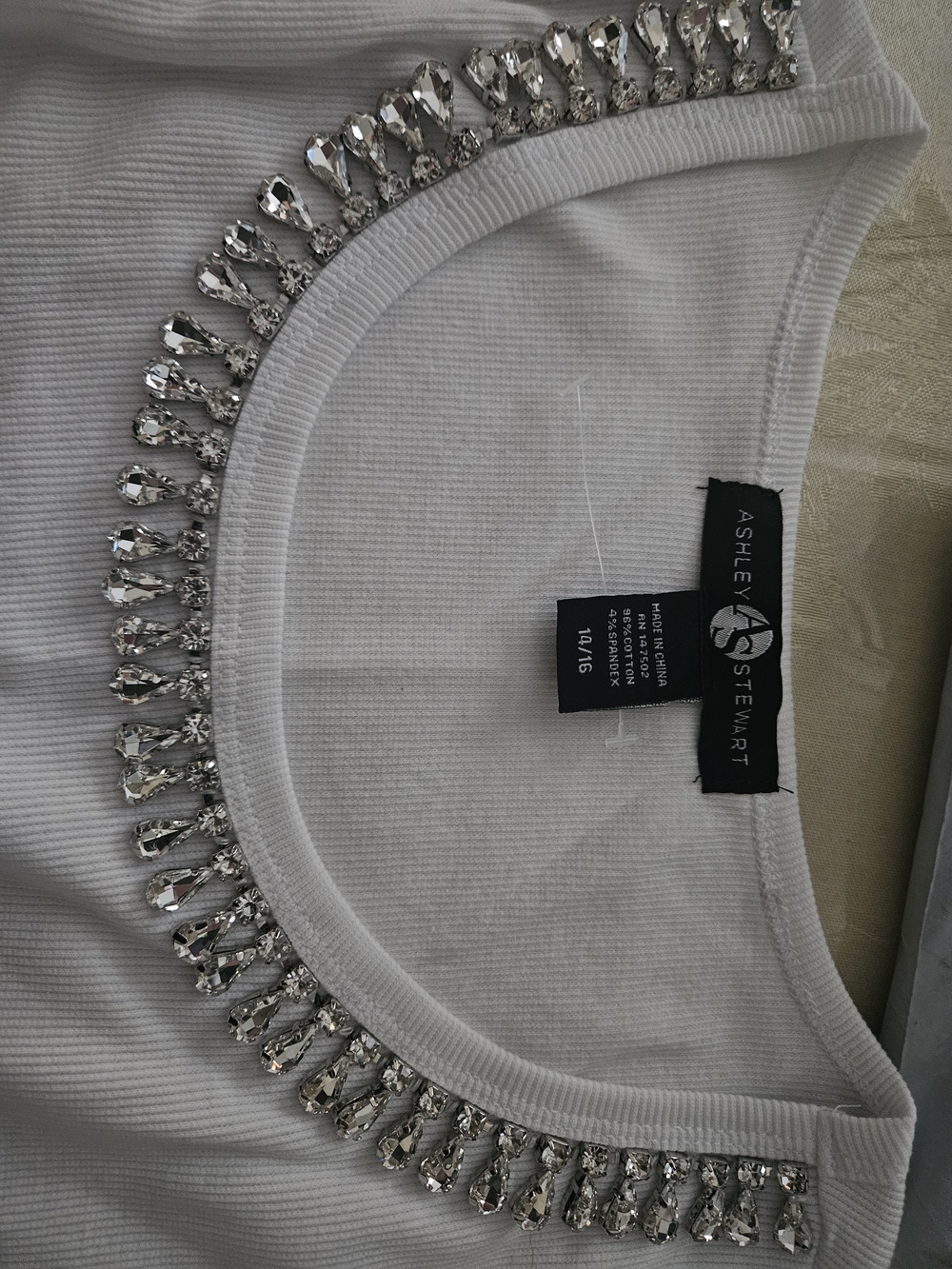 Ashley Stewart White Ribbed Tank with Crystal Trim - Picture 4 of 4